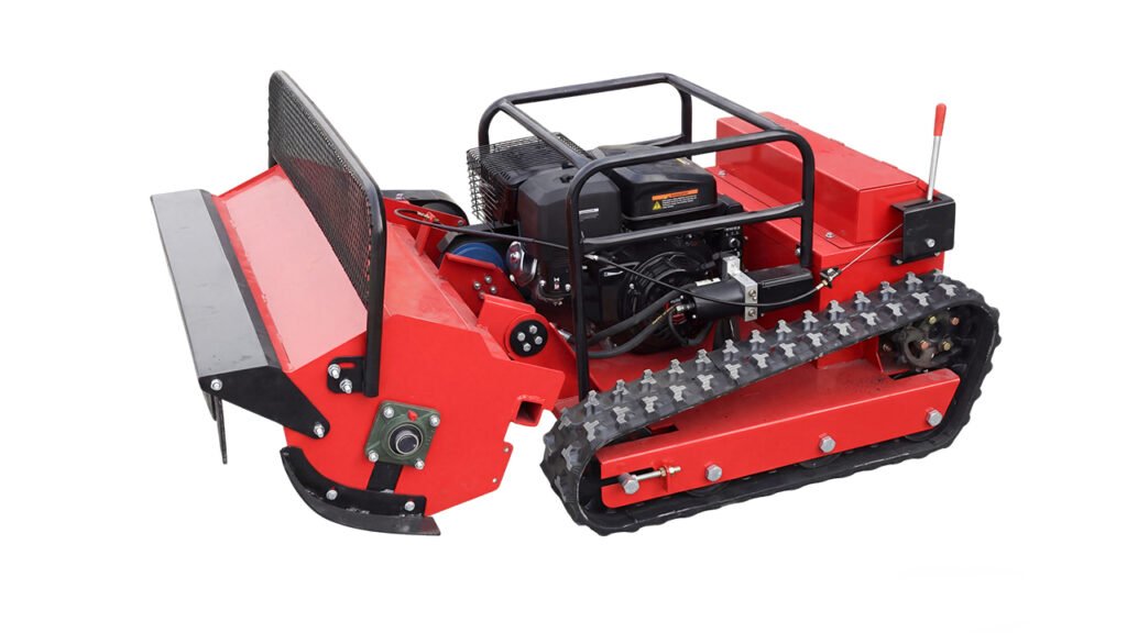 MAGNUS remote control mower, studio view of the red model