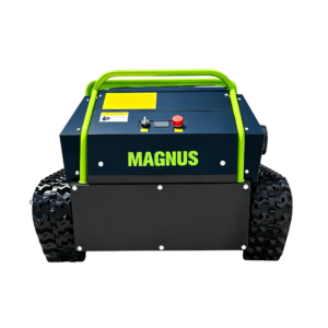 Rear view of the remote-controlled lawn mower